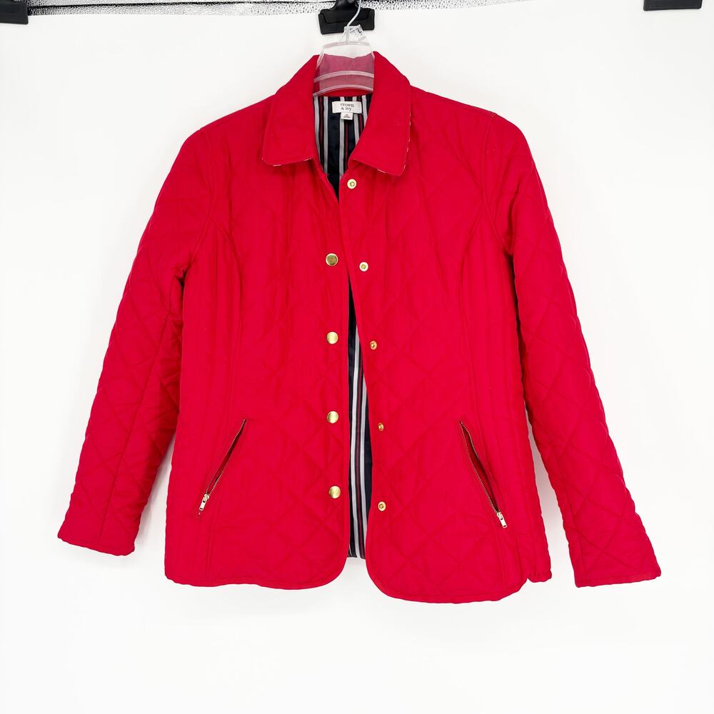 Crown & Ivy Red Quilted Barn Jacket Coat Size Medium Preppy Outdoors